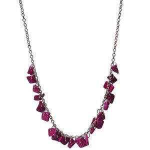 Retro Pink Shell Dangle Necklace Silver Tone Chain 80s 90s Fashion Jewelry